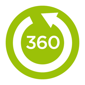 Icona Virtual tour rappresentante il 360 circoscritta in una freccia circolare